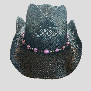 NWOT Straw Cowboy Hat with Pink Beaded Trim  SKU 169
